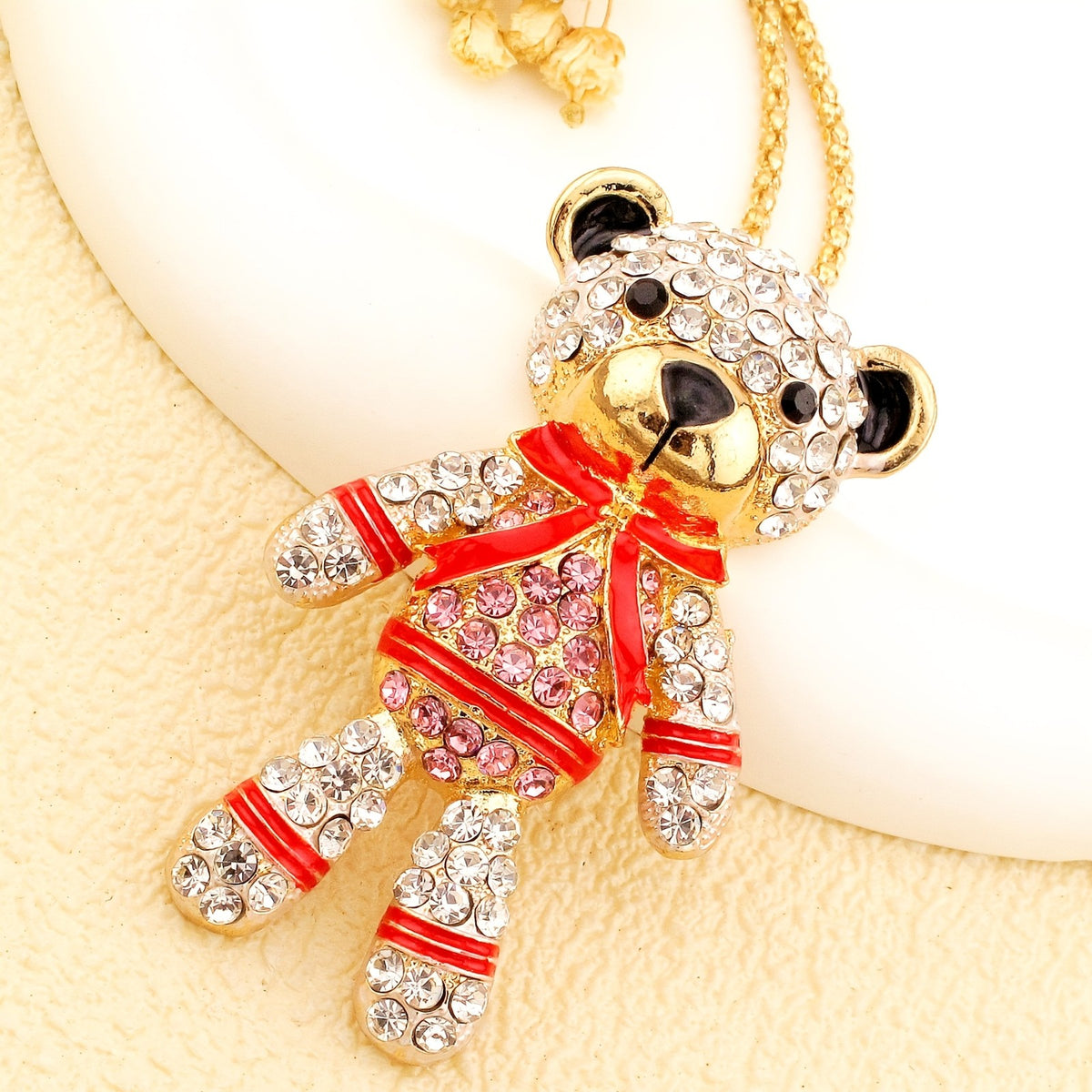 Whimsical Crystal Bear Pendant Necklace