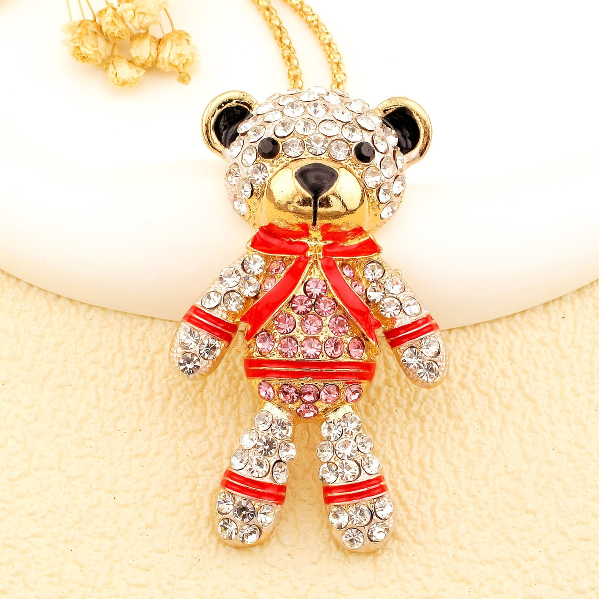 Whimsical Crystal Bear Pendant Necklace