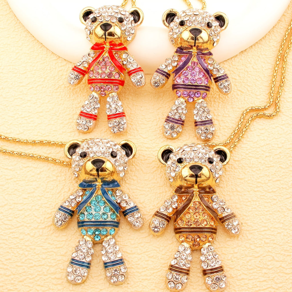 Whimsical Crystal Bear Pendant Necklace