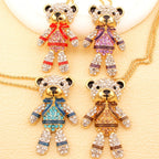 Whimsical Crystal Bear Pendant Necklace