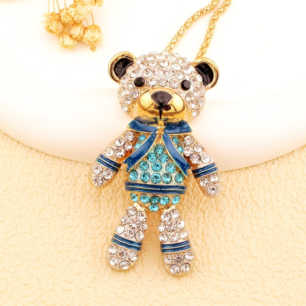 Whimsical Crystal Bear Pendant Necklace