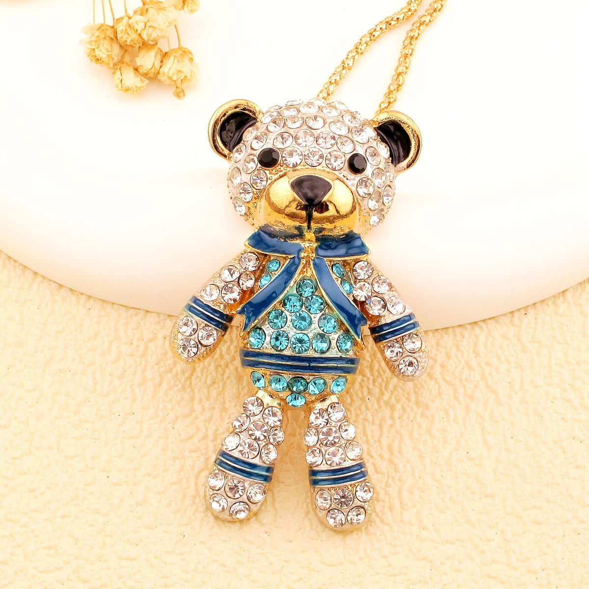 Whimsical Crystal Bear Pendant Necklace