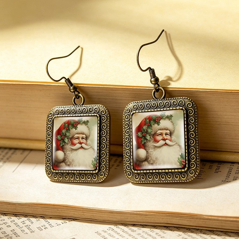 Festive Santa Portrait Drop Earrings