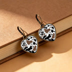Cow Print Heart Drop Earrings