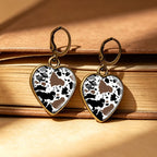 Cow Print Heart Drop Earrings