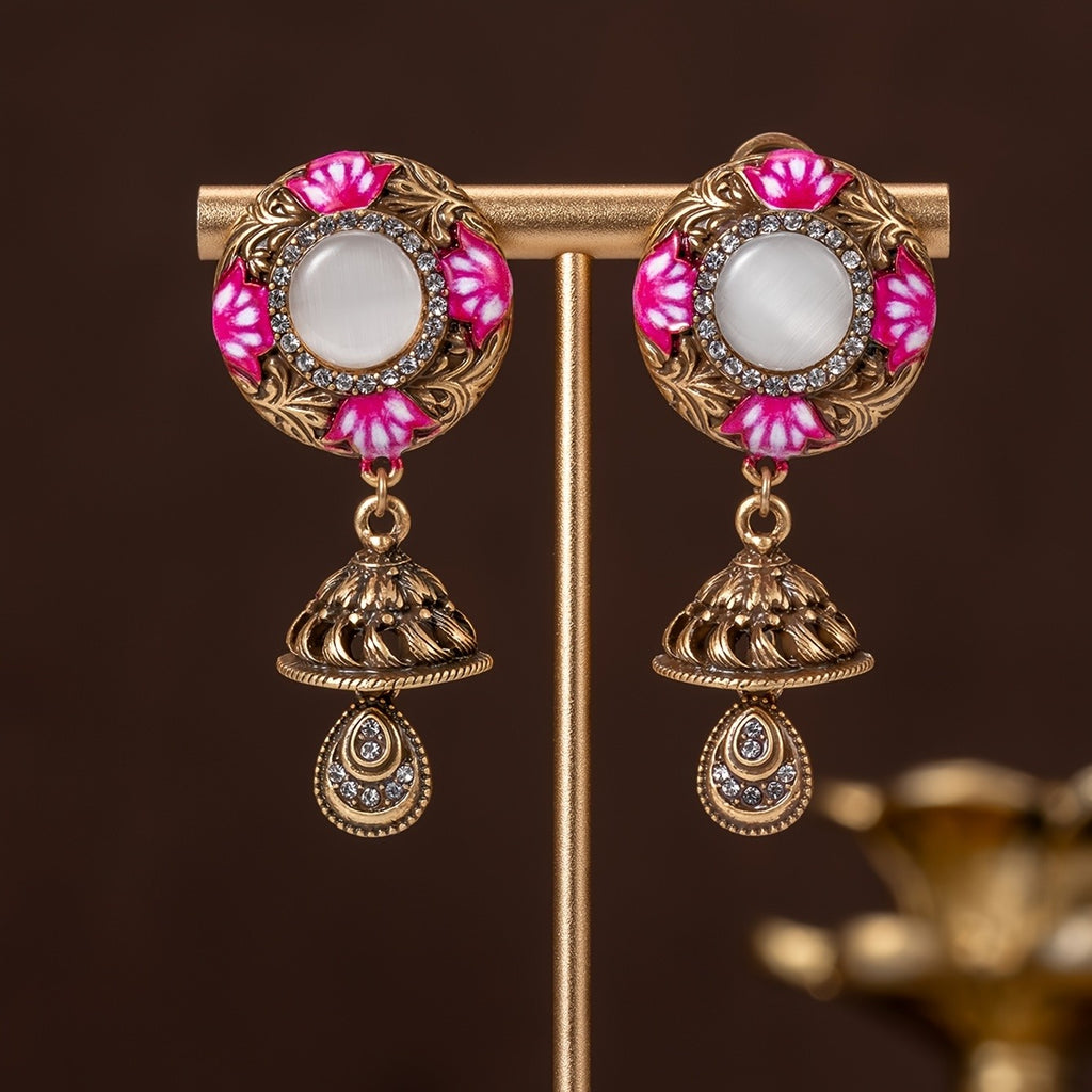 Ornate Floral Jhumka Drop Earrings