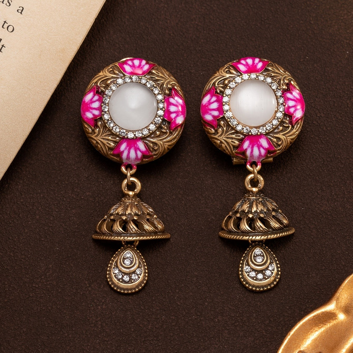 Ornate Floral Jhumka Drop Earrings