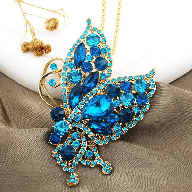 Elegant Blue Butterfly Gemstone Necklace