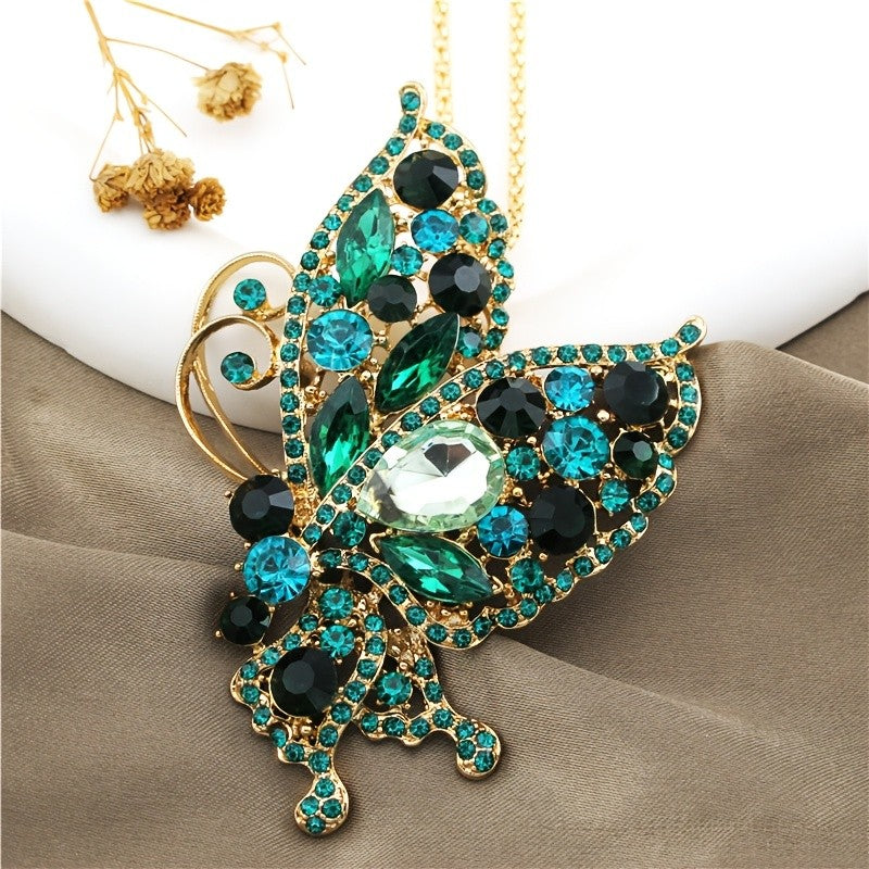 Elegant Blue Butterfly Gemstone Necklace
