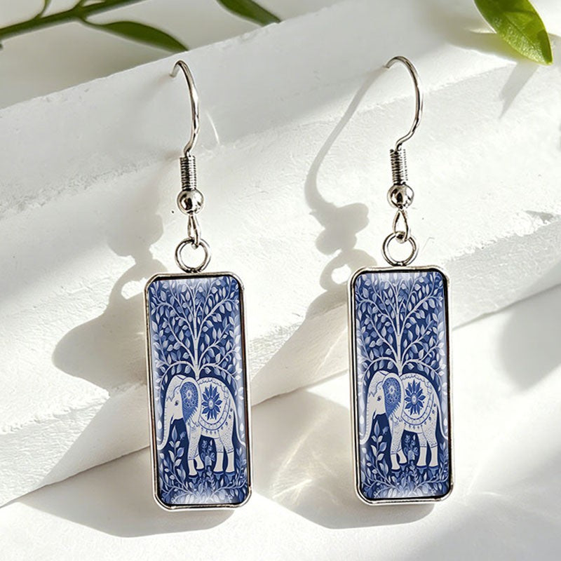Blue Elephant Glass Drop Earrings