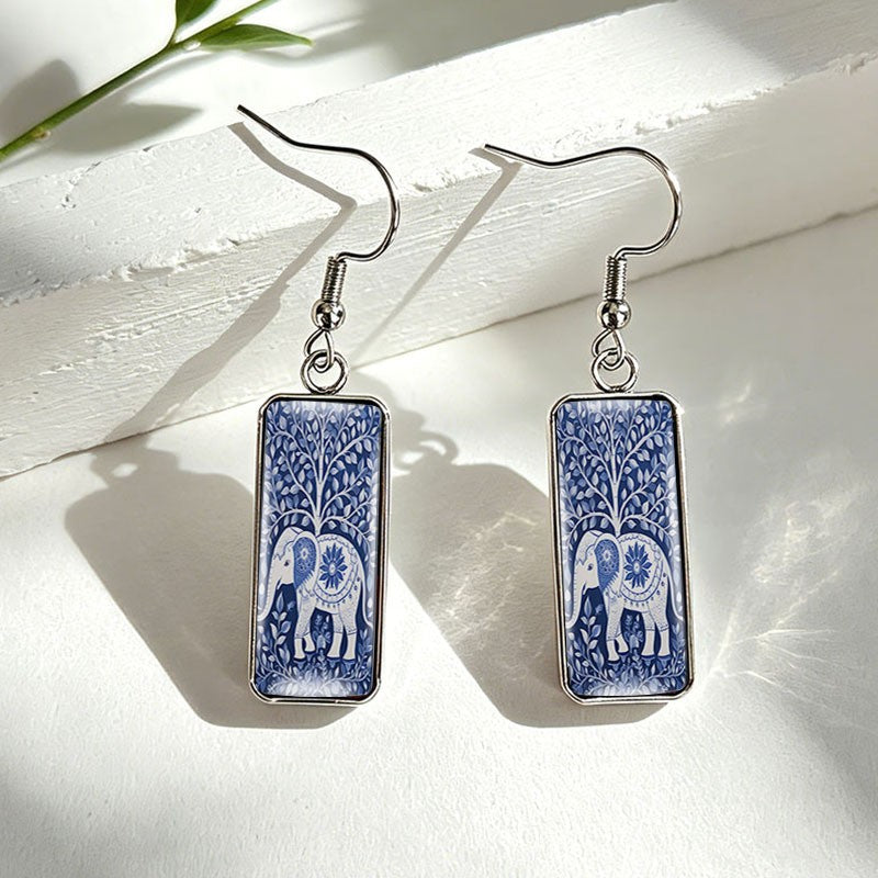 Blue Elephant Glass Drop Earrings