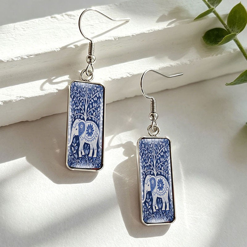 Blue Elephant Glass Drop Earrings