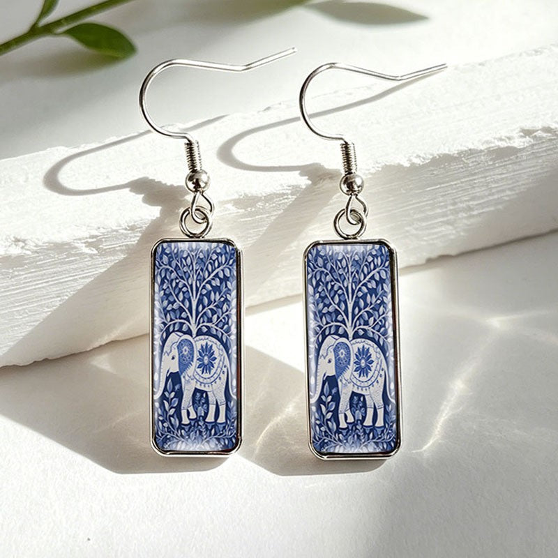 Blue Elephant Glass Drop Earrings