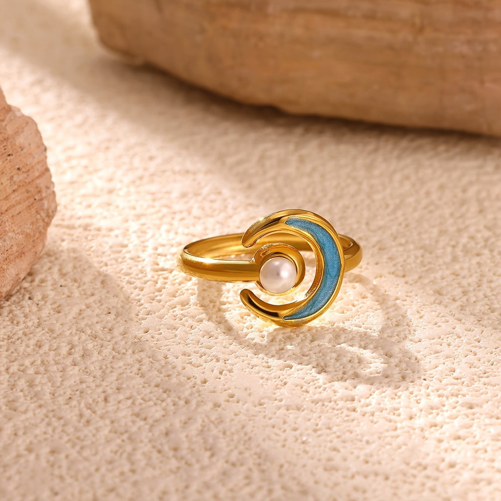 Whimsical Blue Moon Pearl Ring