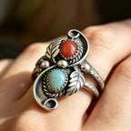 Boho Leaf Dual Stone Ring