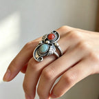 Boho Leaf Dual Stone Ring