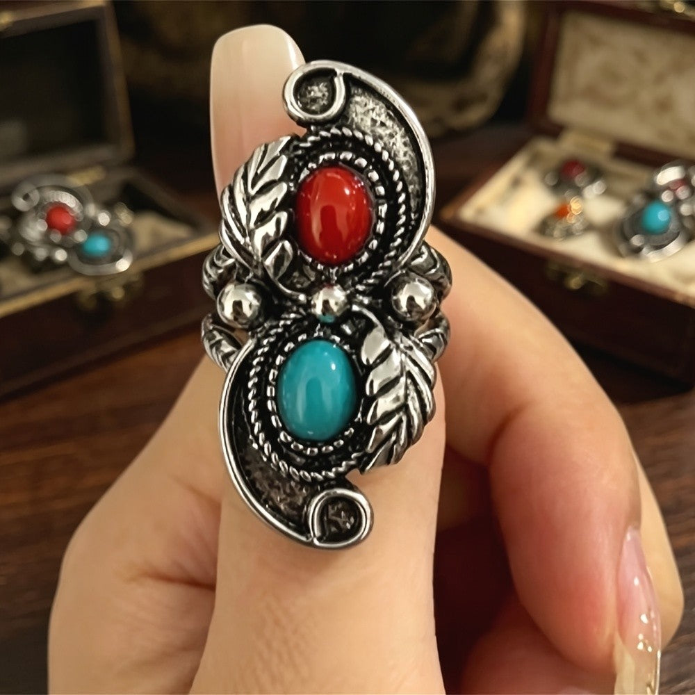 Boho Leaf Dual Stone Ring