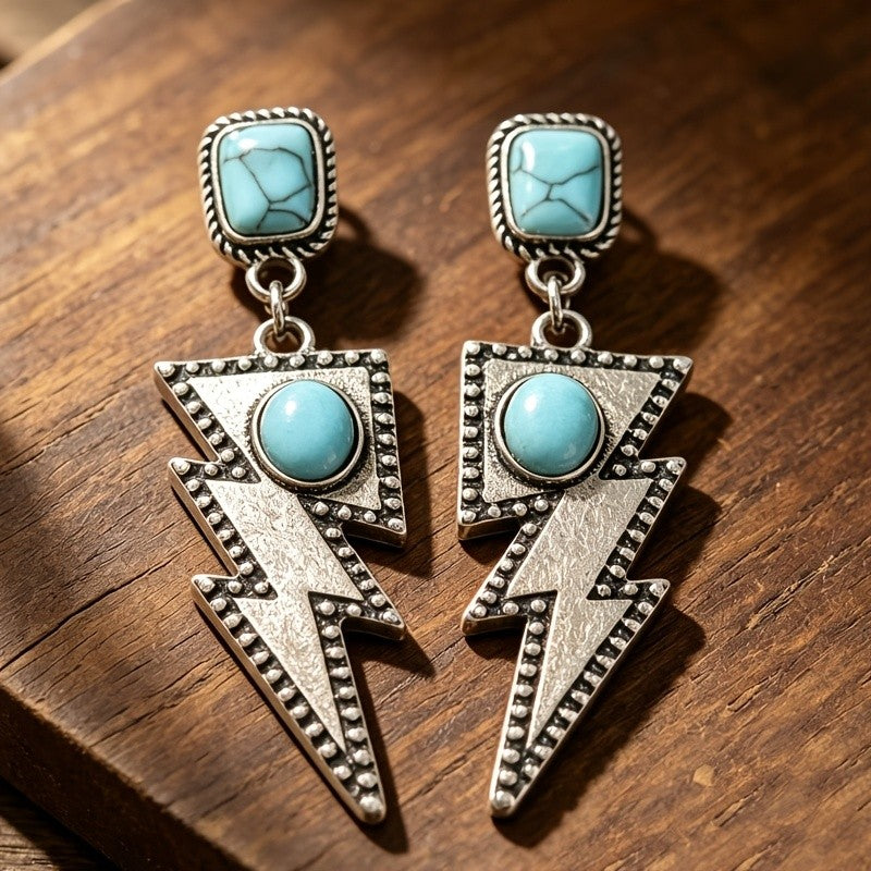 Boho Lightning Bolt Turquoise Drop Earrings