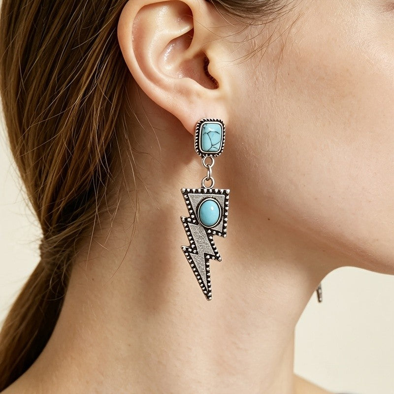 Boho Lightning Bolt Turquoise Drop Earrings