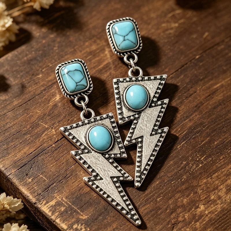 Boho Lightning Bolt Turquoise Drop Earrings