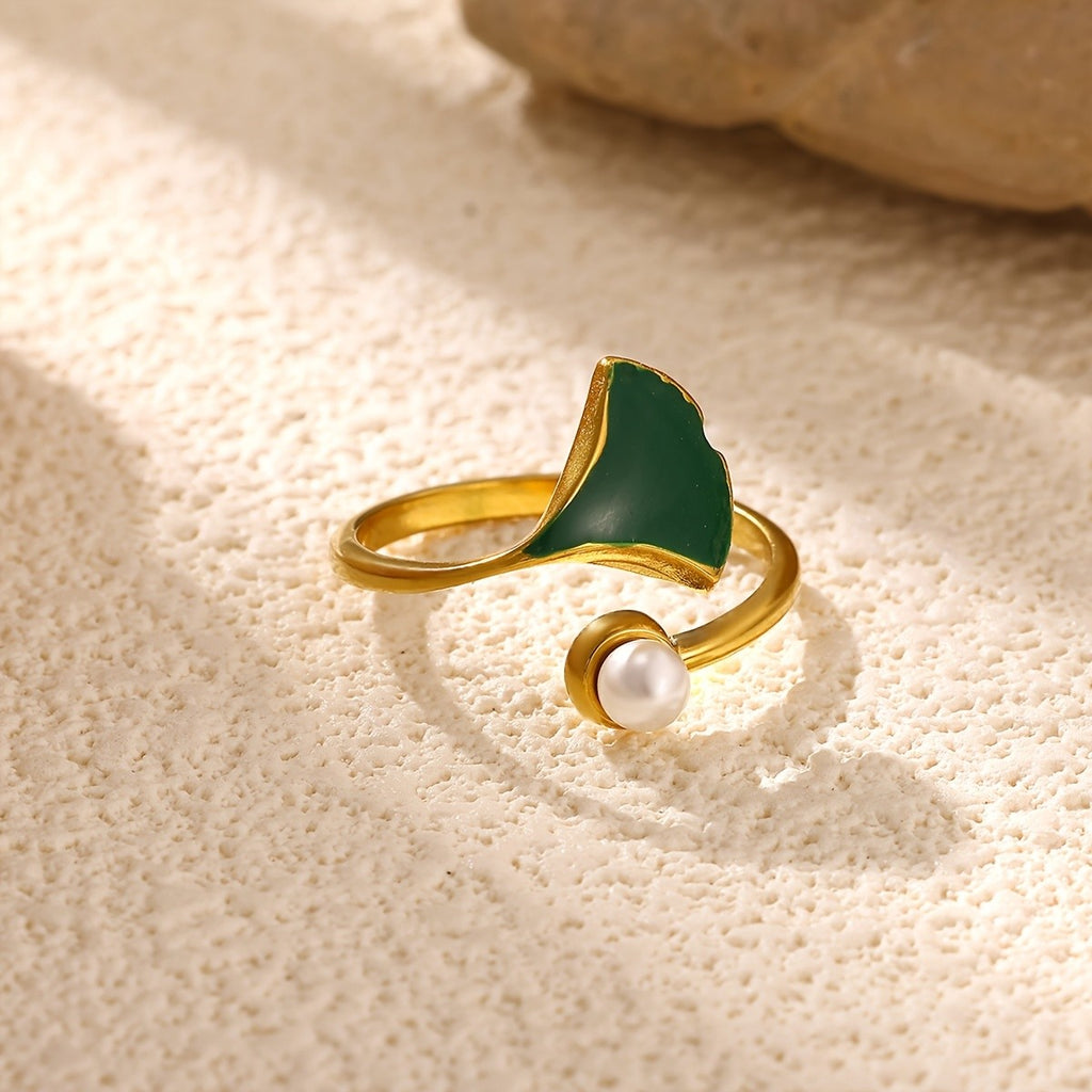 Whimsical Ginkgo Leaf Open Ring