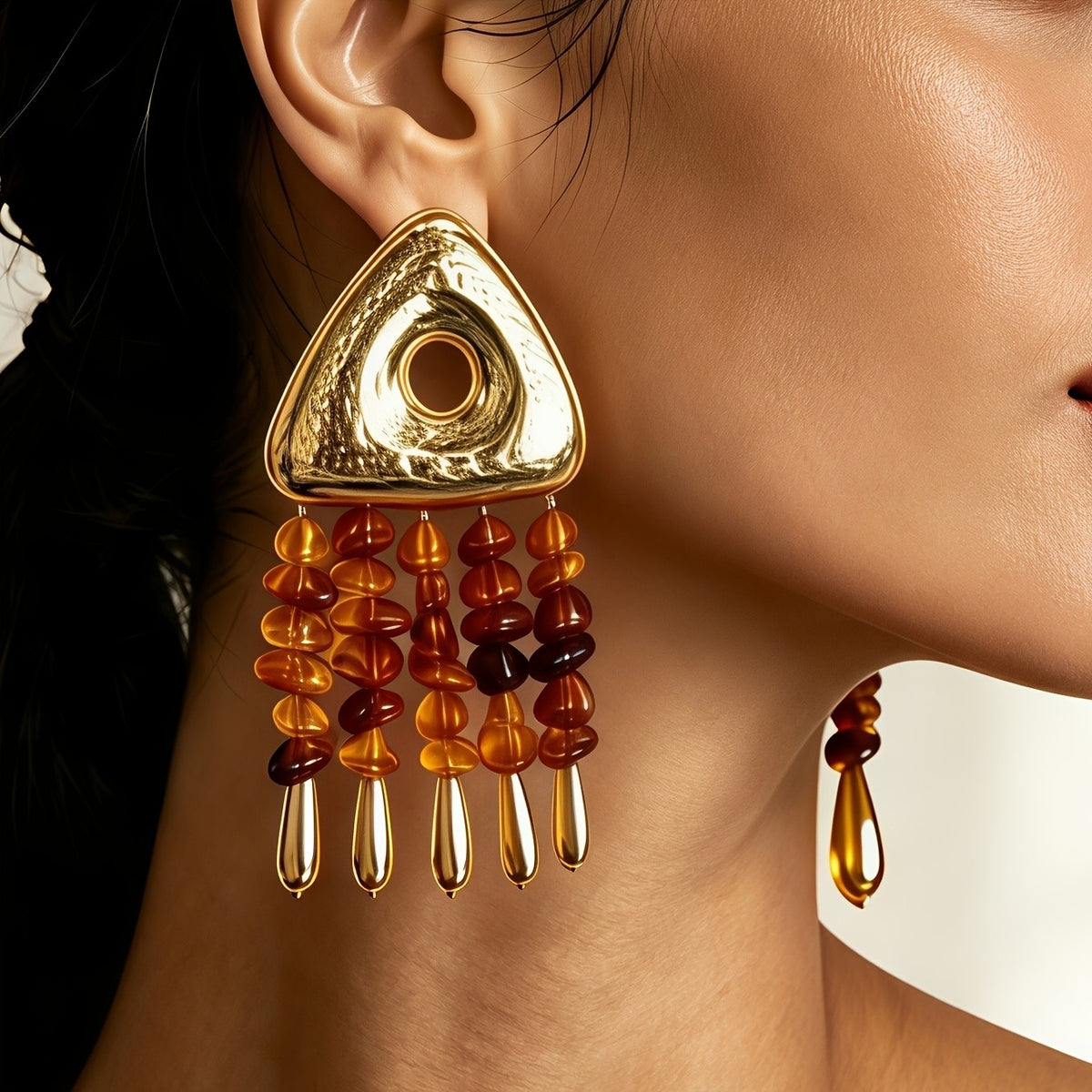 Boho Triangle Amber Drop Earrings