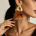 Boho Triangle Amber Drop Earrings