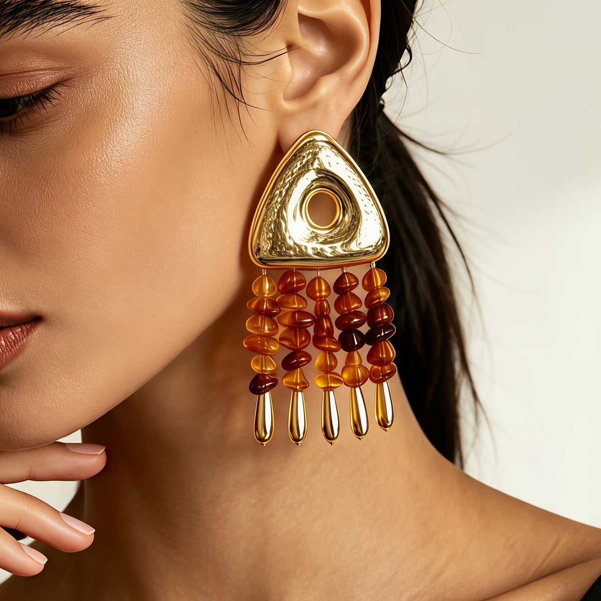 Boho Triangle Amber Drop Earrings