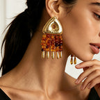 Boho Triangle Amber Drop Earrings