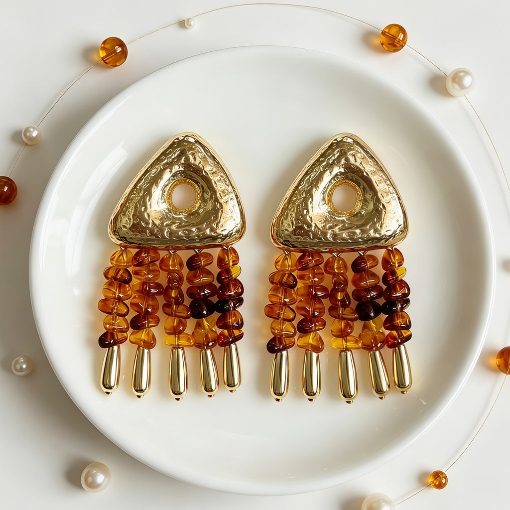 Boho Triangle Amber Drop Earrings