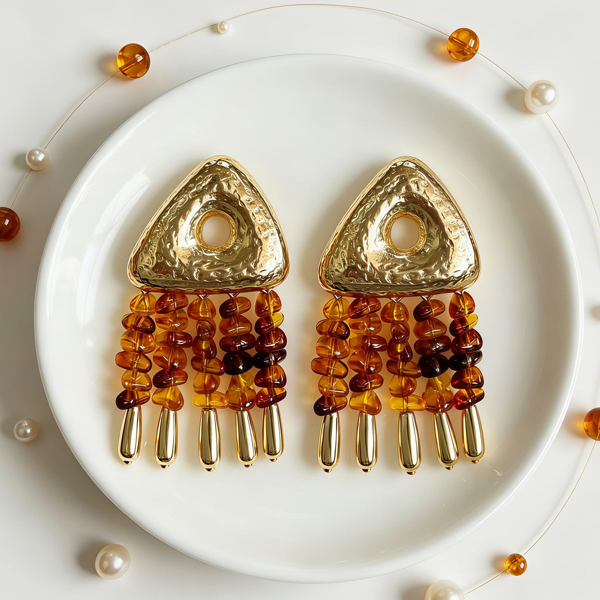 Boho Triangle Amber Drop Earrings