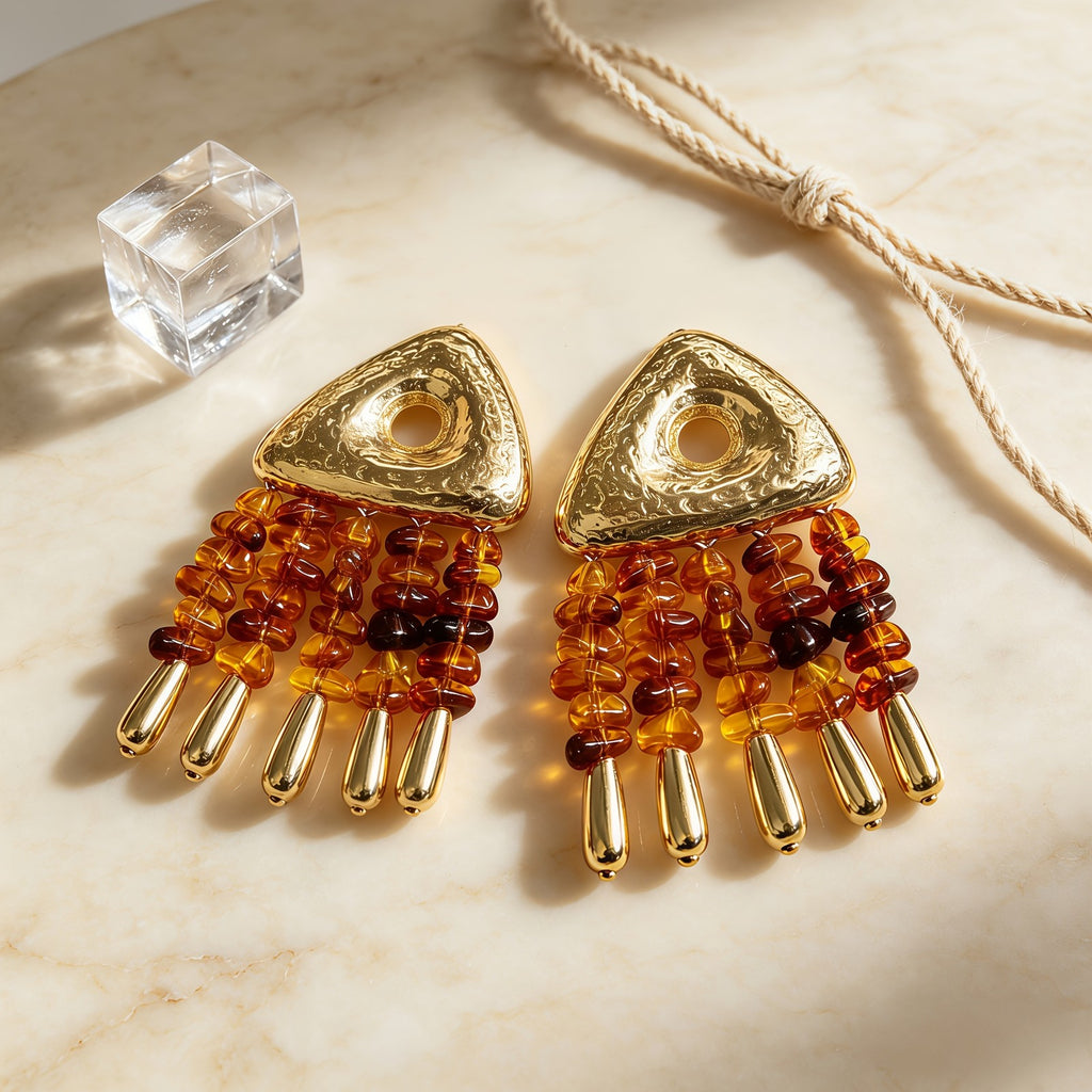 Boho Triangle Amber Drop Earrings