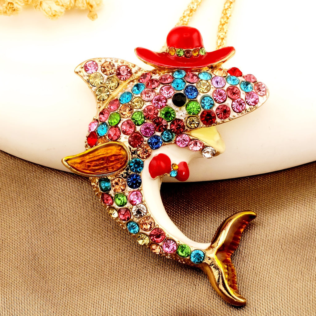 Whimsical Rainbow Dolphin Necklace