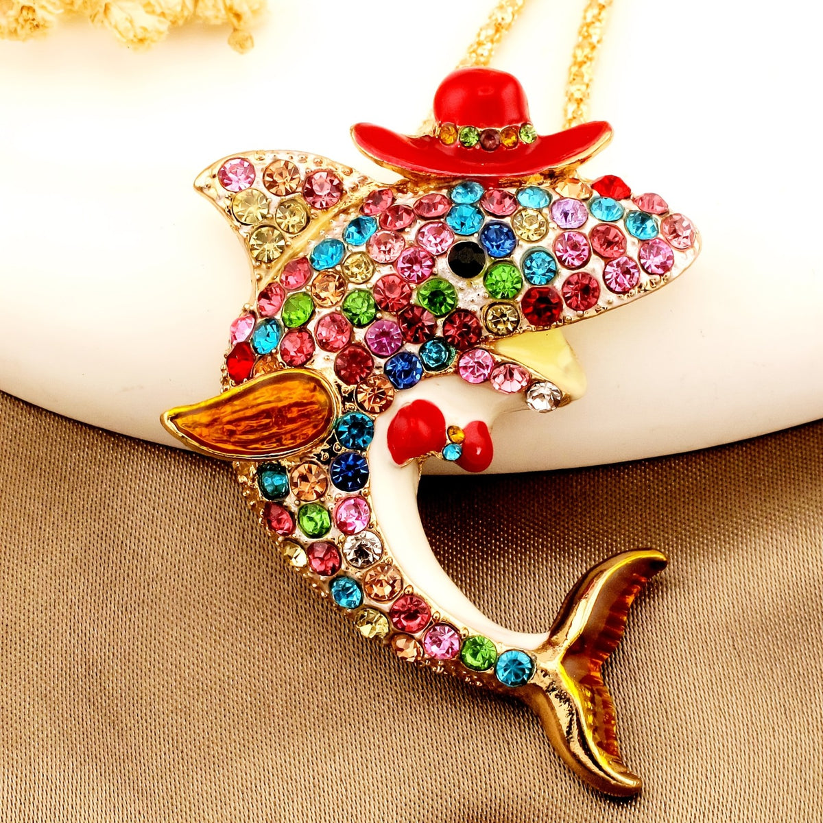 Whimsical Rainbow Dolphin Necklace