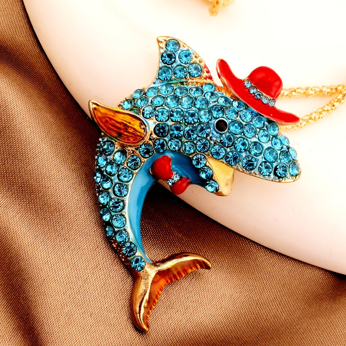 Whimsical Rainbow Dolphin Necklace
