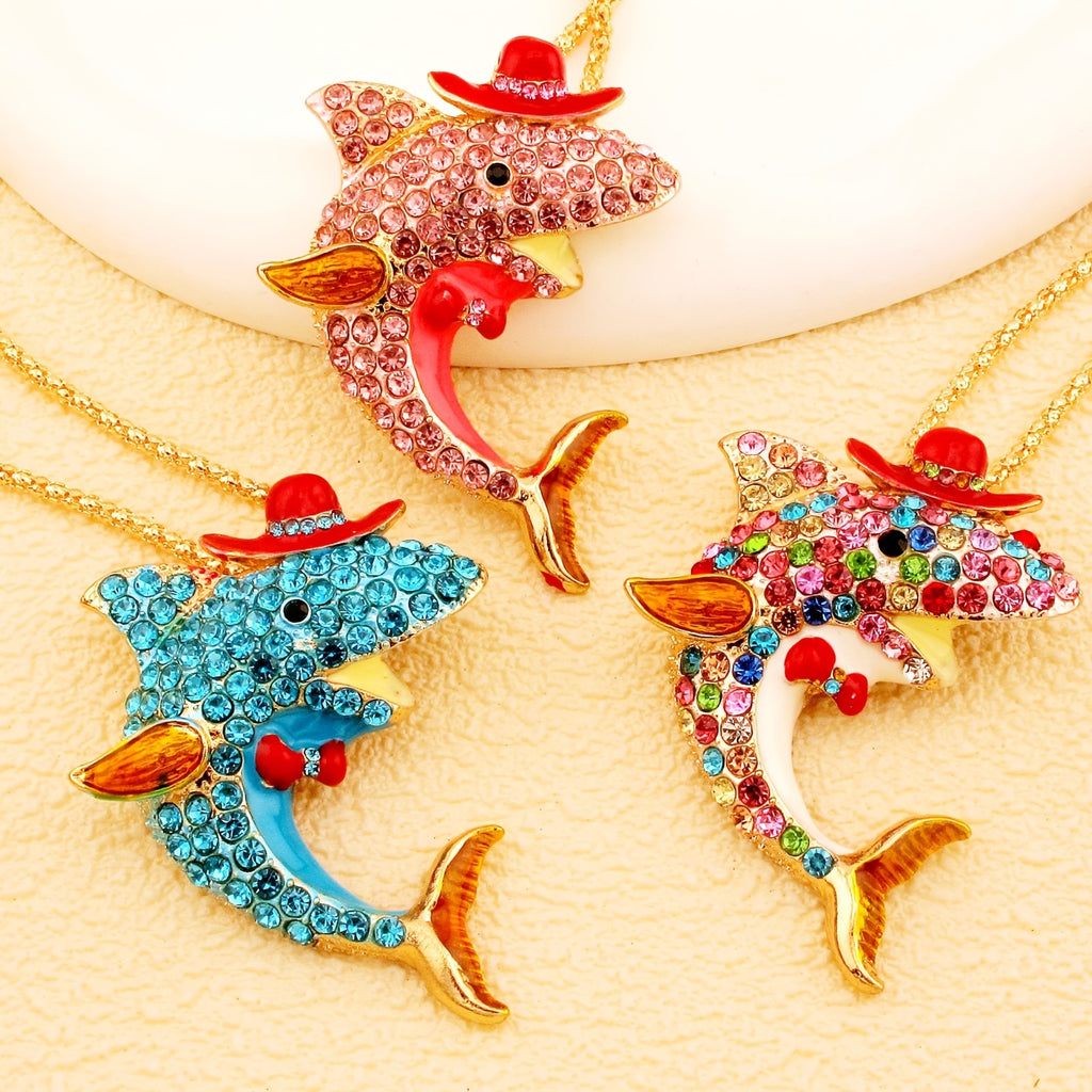 Whimsical Rainbow Dolphin Necklace