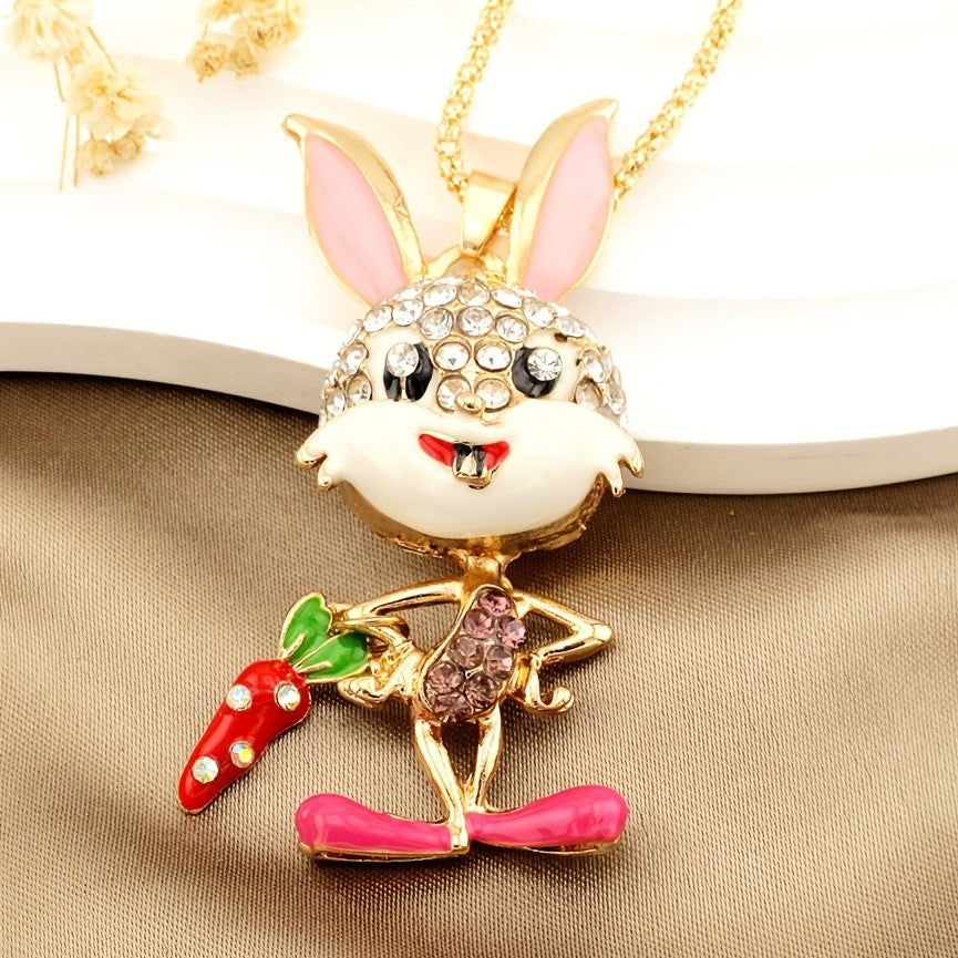 Whimsical Bunny Carrot Pendant Necklace