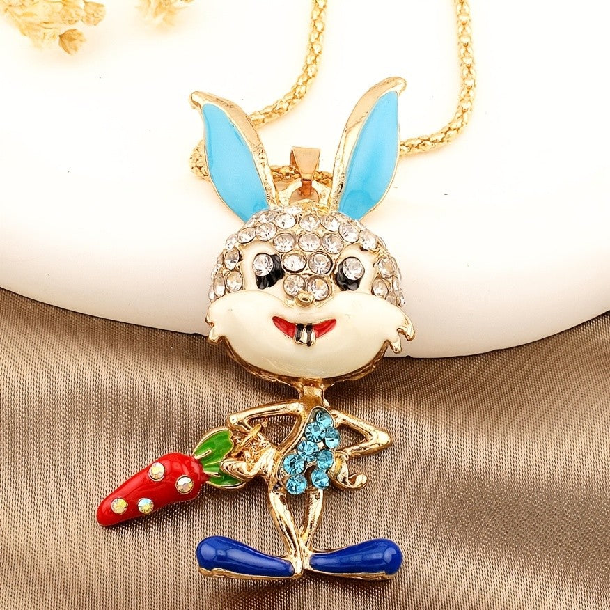 Whimsical Bunny Carrot Pendant Necklace