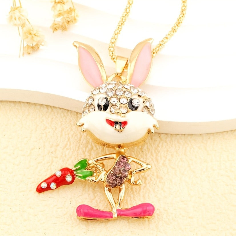 Whimsical Bunny Carrot Pendant Necklace