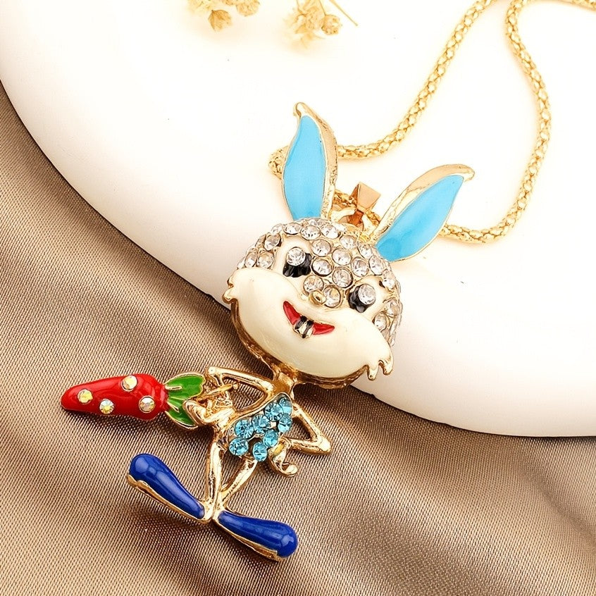 Whimsical Bunny Carrot Pendant Necklace
