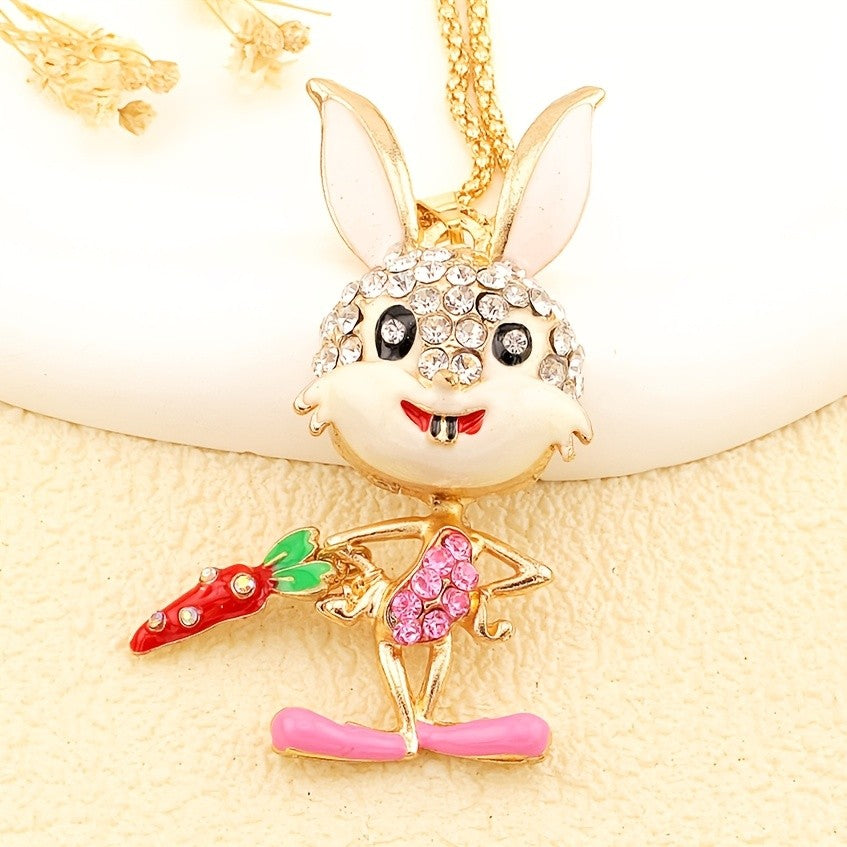 Whimsical Bunny Carrot Pendant Necklace