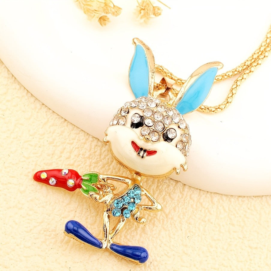 Whimsical Bunny Carrot Pendant Necklace