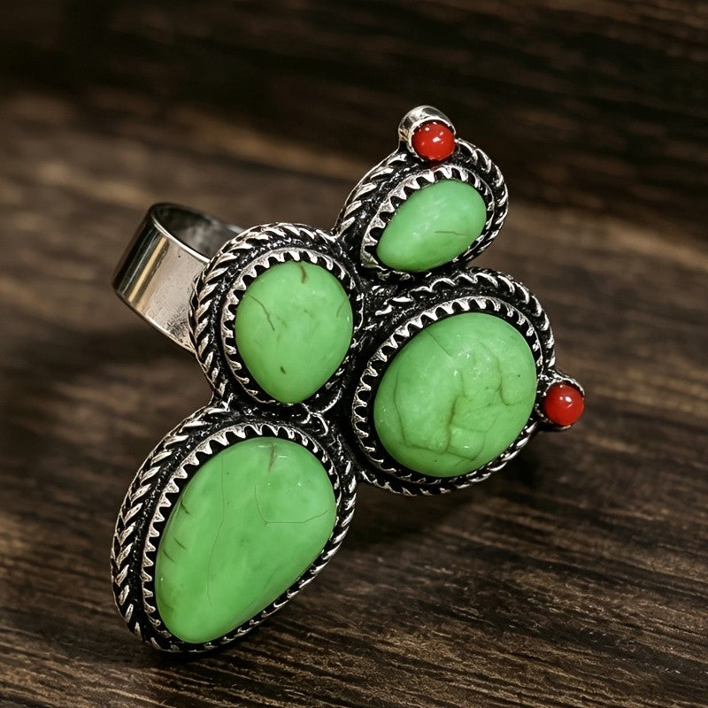 Boho Green Turquoise Cluster Ring