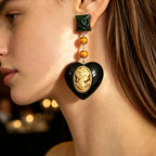 Vintage Heart Cameo Drop Earrings