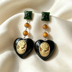 Vintage Heart Cameo Drop Earrings