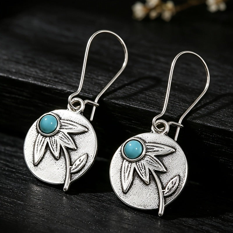 Boho Floral Turquoise Drop Earrings