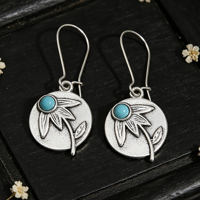 Boho Floral Turquoise Drop Earrings
