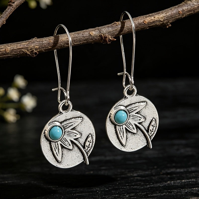 Boho Floral Turquoise Drop Earrings
