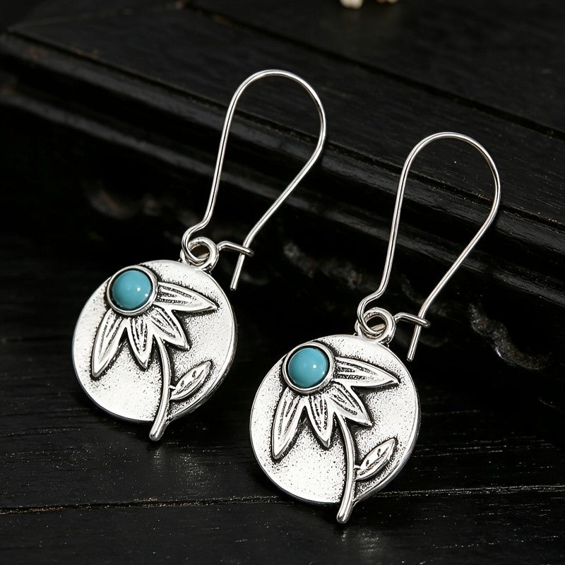 Boho Floral Turquoise Drop Earrings