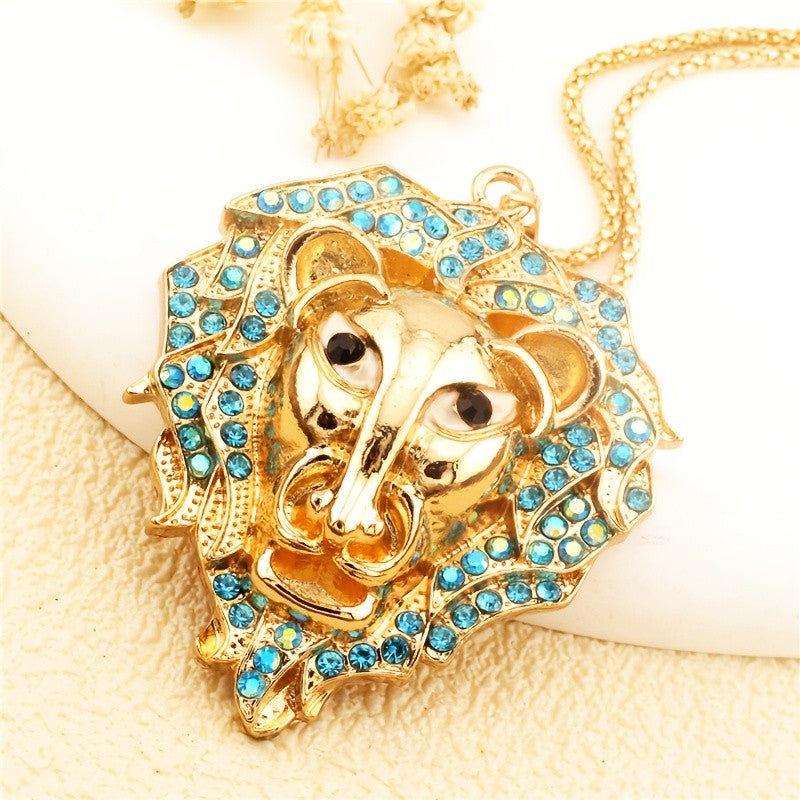 Regal Lion Glass Pendant Necklace